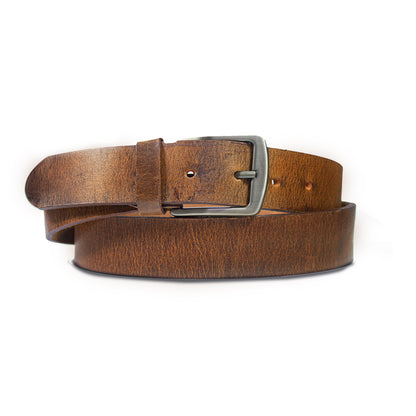 The Rustic Heritage: Crazy Horse Men's Brown Patina Pure Leather Belt – Non-Stitched, 1.5 inches