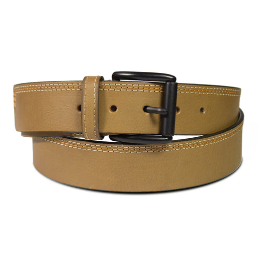 Urbaneeze Mustard Stitched Pure Leather Belt for Men | 3 Thread Stitching |  Durable 1.5-Inch Width