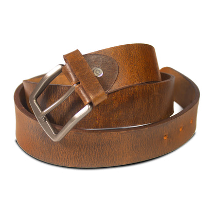 The Rustic Heritage: Crazy Horse Men's Brown Patina Pure Leather Belt – Non-Stitched, 1.5 inches