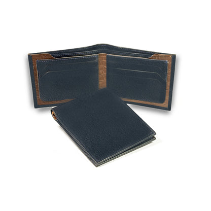 Blue Horizon Two-Tone Pure Leather Bi-Fold Wallet – Sleek Contrast Interior