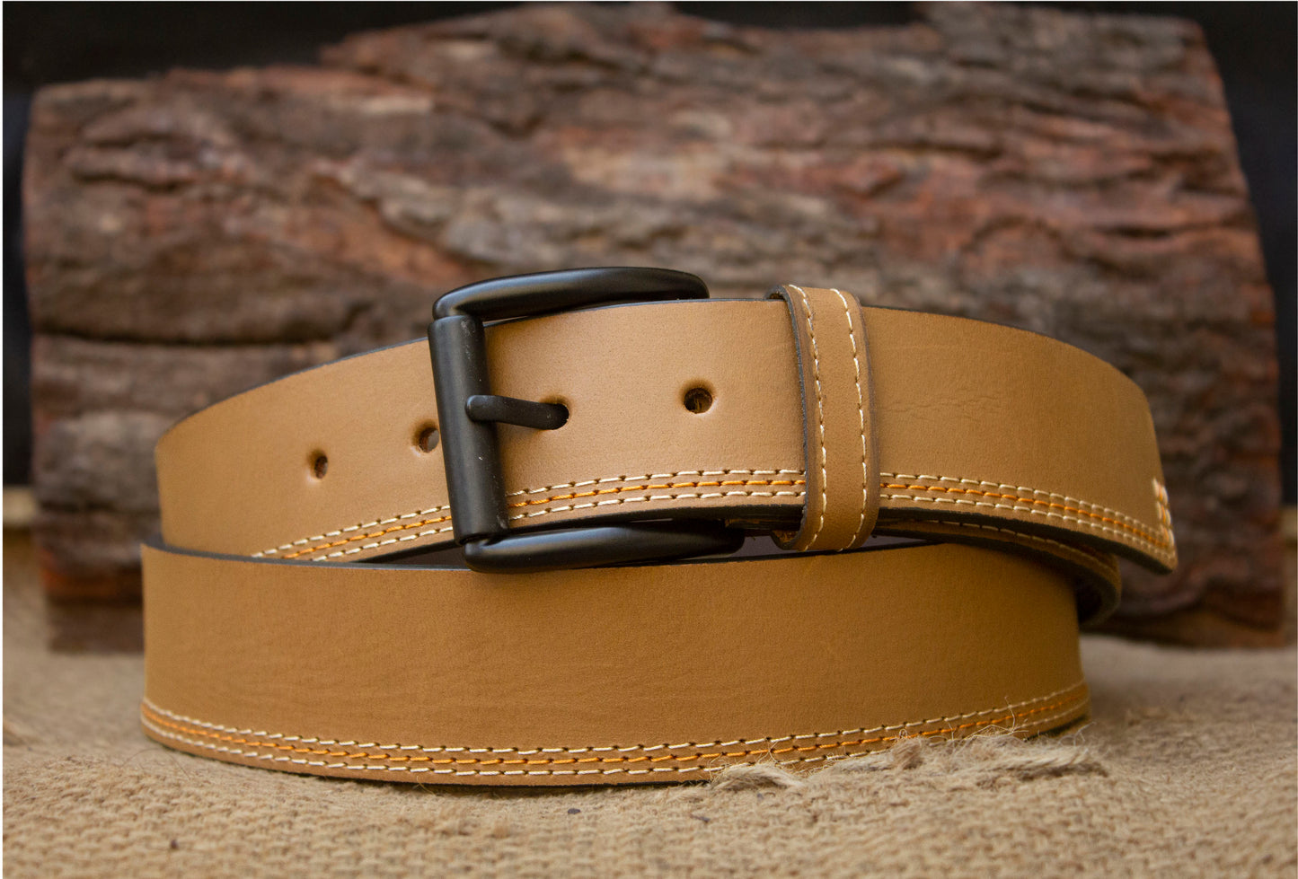 Urbaneeze Mustard Stitched Pure Leather Belt for Men | 3 Thread Stitching |  Durable 1.5-Inch Width