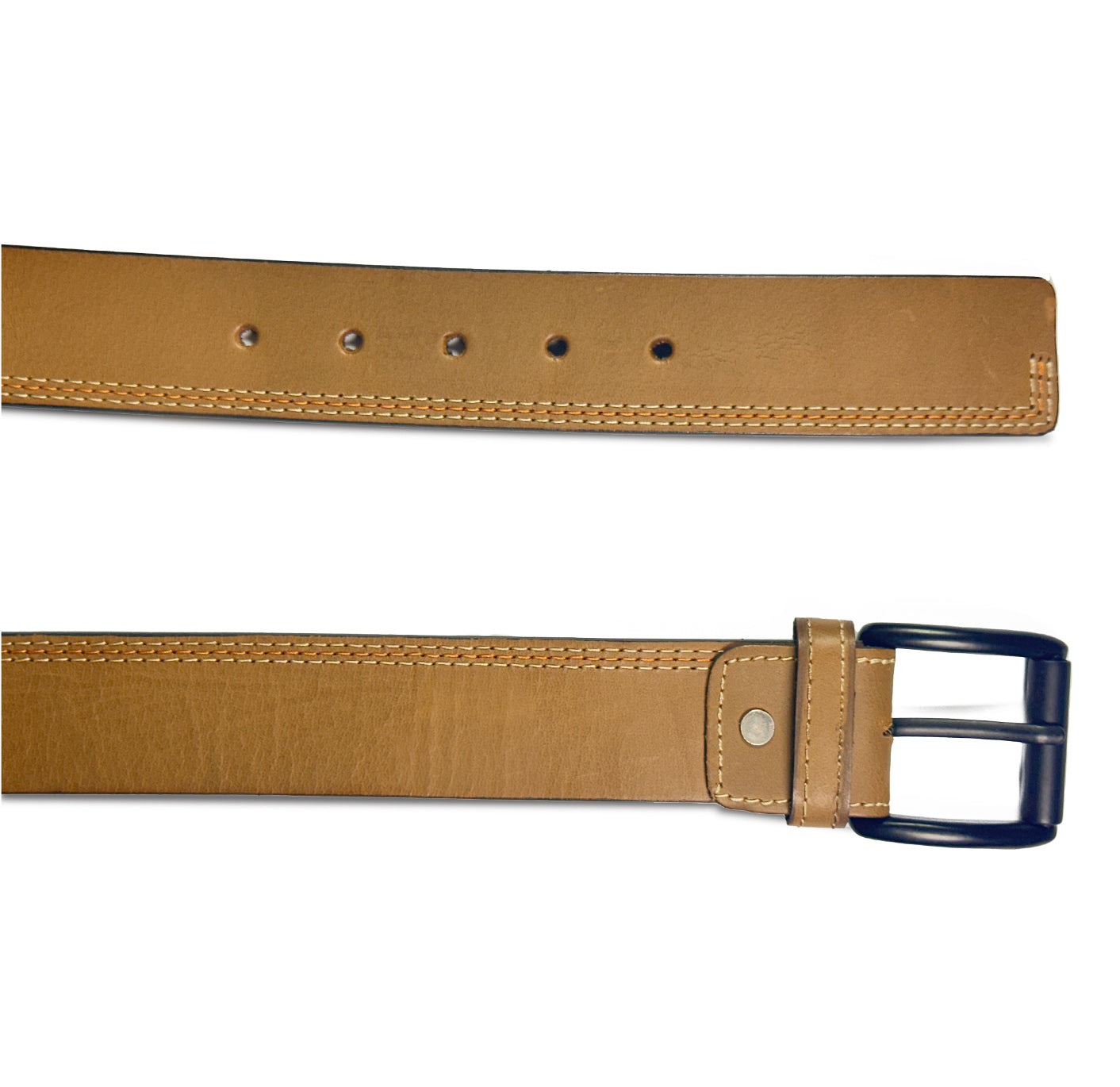 Urbaneeze Mustard Stitched Pure Leather Belt for Men | 3 Thread Stitching |  Durable 1.5-Inch Width