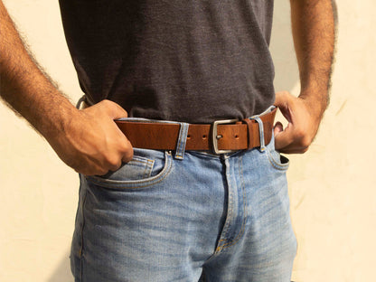 The Rustic Heritage: Crazy Horse Men's Brown Patina Pure Leather Belt – Non-Stitched, 1.5 inches