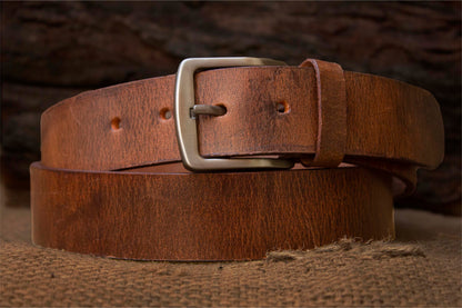 The Rustic Heritage: Crazy Horse Men's Brown Patina Pure Leather Belt – Non-Stitched, 1.5 inches