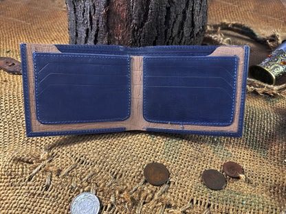 Blue Horizon Two-Tone Pure Leather Bi-Fold Wallet – Sleek Contrast Interior