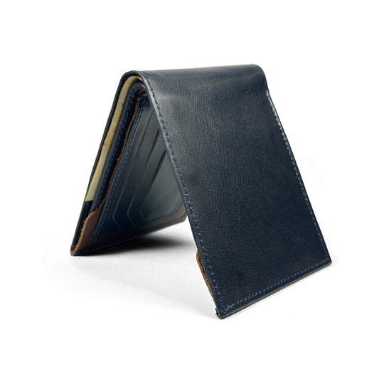 Blue Horizon Two-Tone Pure Leather Bi-Fold Wallet – Sleek Contrast Interior